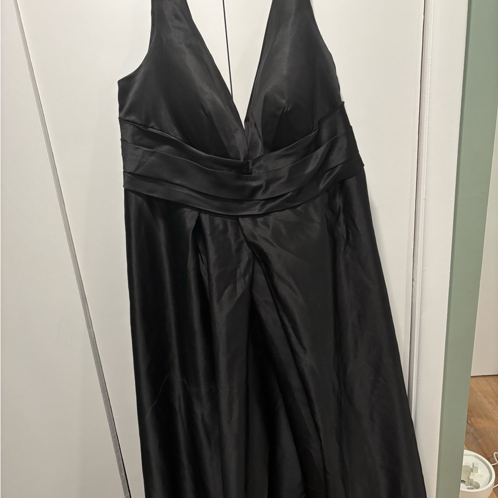 A-line V-Neck Sweep Train Satin Dress